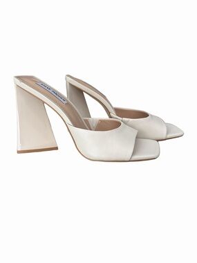 Steve Madden Off-White Square-Toe Sculpted Block Heel Leather Mules